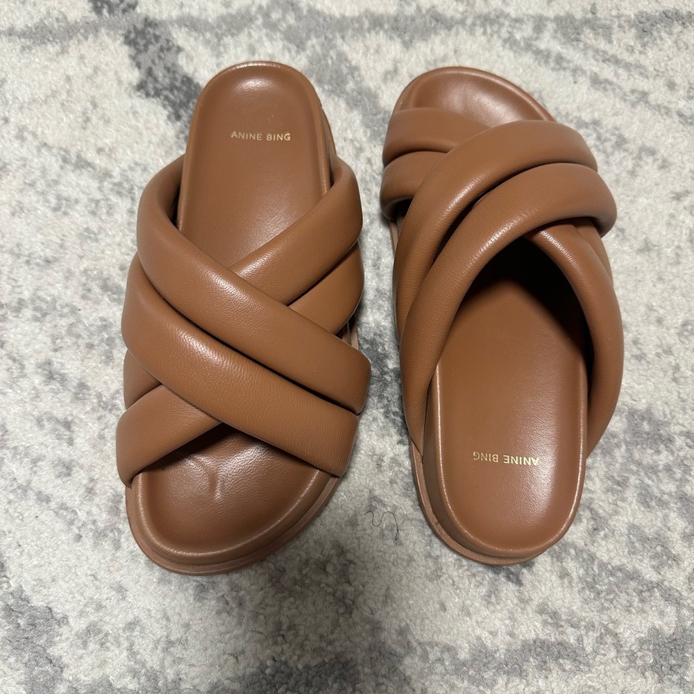 Anine Bing Tan Cross-Strap Sandals